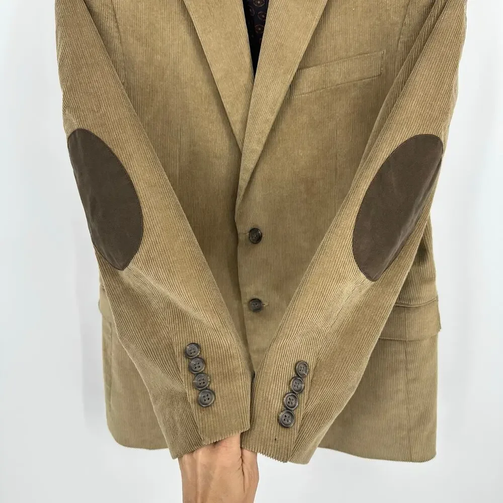 CHAPS Men’s 38R Corduroy Blazer Tan Brown Elbow Patches Professor Sport Coat